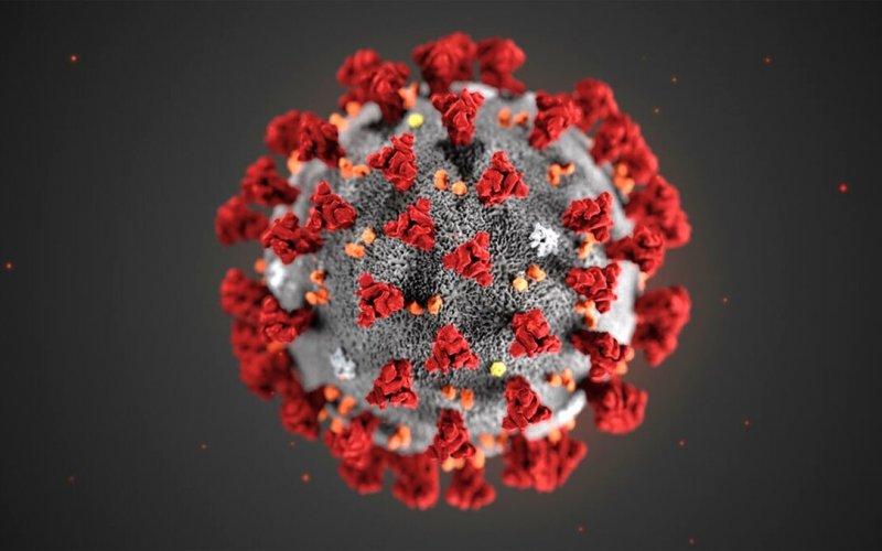 Close-up (under microscope) shot of COVID-19 virus