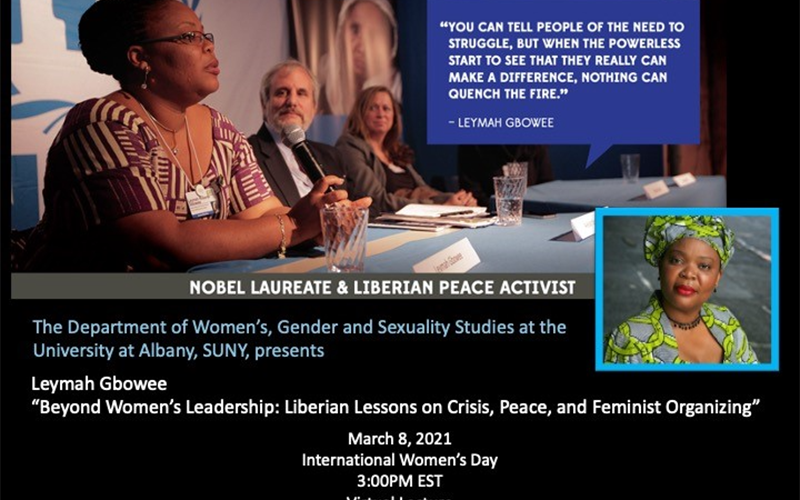 Leymah Gbowee virtual lecture March 8, 2021 promo
