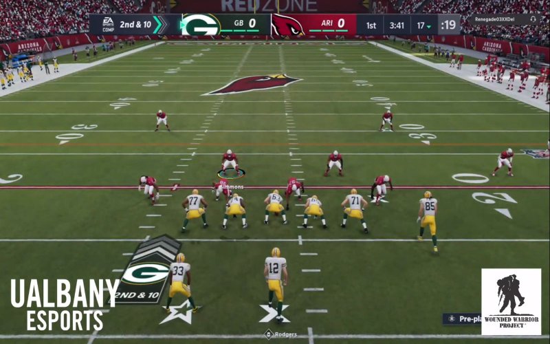 Screenshot of Green Packers vs. Arizona Cardinals game in Madden during the virtual gaming exhibition.