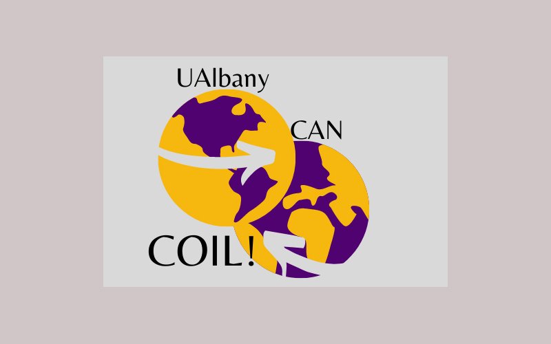 UAlbany Can COIL logo with two parts of globe connecting.