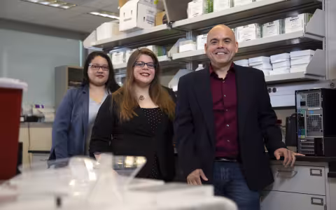 UAlbany Psychology Professor Andrew Poulos is studying the mental pathways to fear by sex and age differences with PhD students Natalie Odynocki and Lorianna Colon, at the University at Albany’s Life Sciences Building, on Wednesday, May 29, 2019. (photo by Patrick Dodson)