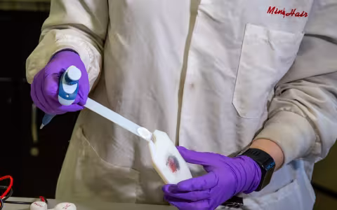 The Halámek lab showcases a prototype of its sweat testing strip. 