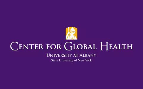 The "Center for Global Health" is written in white text on a purple background.