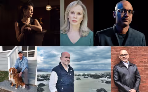 A composite of six author portraits