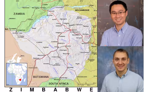 a map of Zimbabwe is shown with photos of two smiling professors