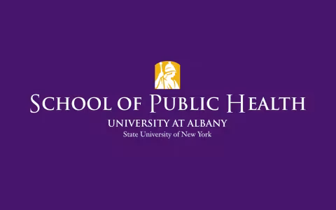 On a purple background, "School of Public Health, University at Albany, State University of New York" is written in white text.