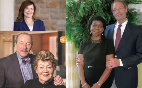 3 photos show Alicia Ouellete, Chet and Karen Opalka, and Alice Green and Charles Touhey