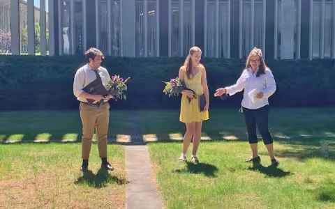 Anthropology undergraduate award recognition reception 2022, students and Marilyn Masson