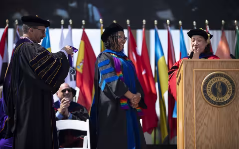 UAlbany President Havidán Rodríguez, Collins Fellow Janell Hobson, and Provost Carol Kim
