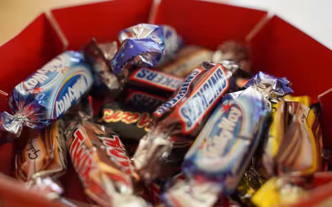 Halloween candy bars in a bowl