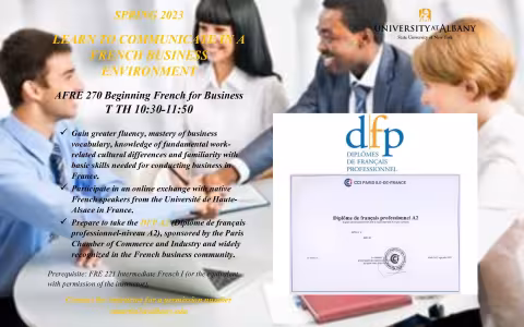 Flier for Business French (AFRE270) offered in spring