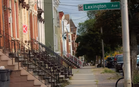 A street sidewalk on the corner of Lexington and Clinton Ave. in the Arbor Hill neighborhood of Albany.