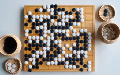 Go board game with black and white chips