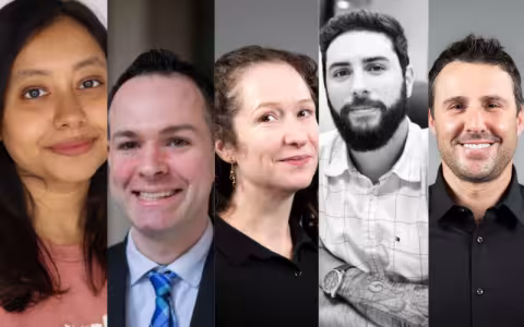 Headshot of five new and promoted professors