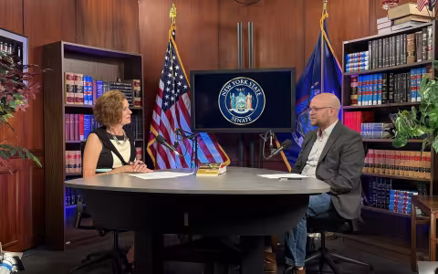 New York State Senator Patricia Fahy chats with CEHC's Sam Jackson from her office studio.