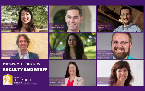 2023-24 Meet Our New Faculty and Staff with 8 portraits and SOE logo