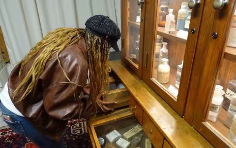 A student observes an exhibit at the Trudeau Laboratory.