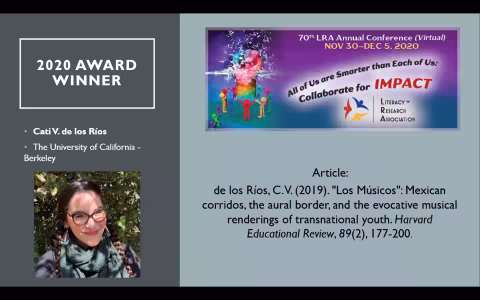 Dr. Cati de los Rios, recipient of Arthur Applebee Award
