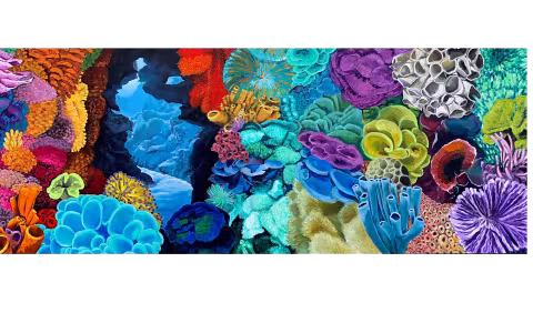Juliana Haliti, Nature 2, oil on board, 48” x 126” 2020