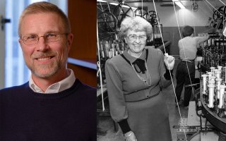 Robert Yagelsi in studio photo and Dorothy Griffin '34 on the shop floor of her longtime business.