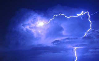 Photo of lightning strike during a severe thunderstorm.