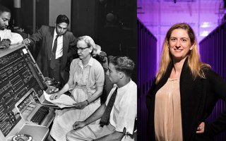 Photomontage of computer pioneer Grace Hopper and CEHC Vice Dean Jennifer Goodall.