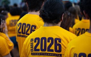 New students wear a Class of 2026 t-shirt at the Opening Convocation Ceremony.