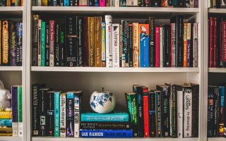 a photo of a bookshelf