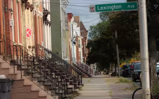 A street sidewalk on the corner of Lexington and Clinton Ave. in the Arbor Hill neighborhood of Albany.