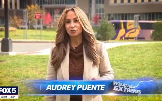 Audrey Puente of FOX 5 NY stands in front of the ETEC research and development complex.