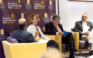 UAlbany R&E Week panelists discuss the state of AI in the Capital Region during R&E Week in October, 2024 at ETEC.