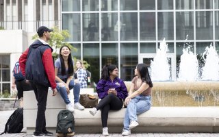 Students gather at fountain
