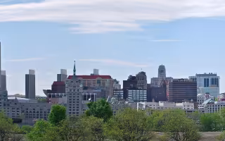 Skyline of Albany from across the Hudson River. 