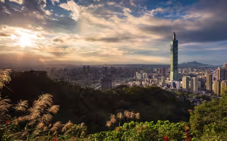 Sunset over Taipei City, Taiwan.