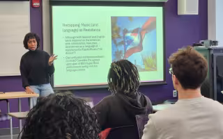 Lecturer Sherez Mohamed teaches students about the use of music as resistance.