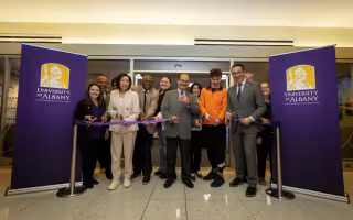 UAlbany leadership, staff and students celebrate the opening of the new Thrive Hub 
