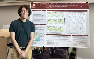 Ryan Sontarp stands in front of his poster at Showcase 2026.