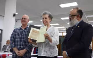 From left, UAlbany Professor Walter E. Little, National Library Director Ilonka Matute and Guatemala Minister of Culture and Sports Luis Méndez attend the presentation of a Popol Wuj facsimile at the Luis Cardoza y Aragón National Library in Guatemala City.