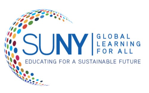 A logo for SUNY Global Learning For All, with the tagline, "Educating for a Sustainable Future."