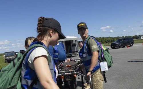 Students participate in the New York Hope Disaster Response Exercise at the State Preparedness Training Center in Oriskany, N.Y.