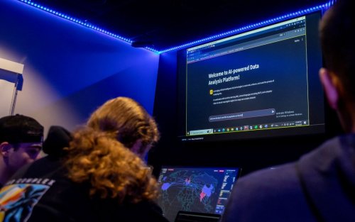 Students in lab classroom studying AI platform