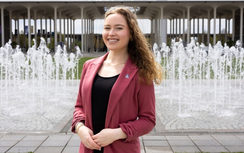 Sophie Coker on the uptown UAlbany campus.