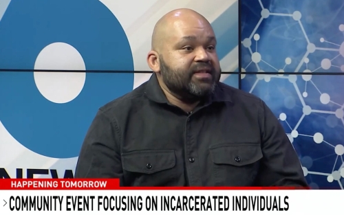 Justin Clayton on CBS6. On top of his image, text says, "Happening tomorrow: Community event focusing on incarcerated individuals".