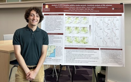 Ryan Sontarp stands in front of his poster at Showcase 2026.