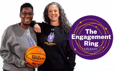 UAlbany Women’s Basketball Head Coach Kelly Morrone and General Manager Jada Pierce.