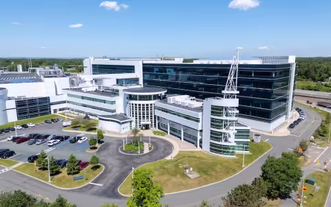 Aerial shot of Albany Nanotechnology Complex on a sunny day
