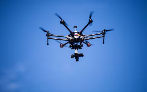 Drone flying in the air.