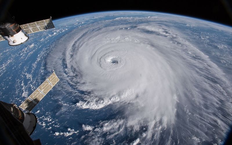 Hurricane Florence is seen from outside the International Space Station.