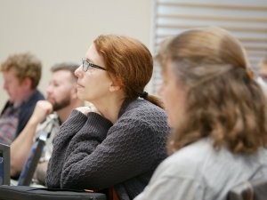 Attendees listen at the Intersectional Antihomophobia & Antiracism Workshop in April of 2023.