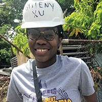 Bria McKiver wearing a hard hat.